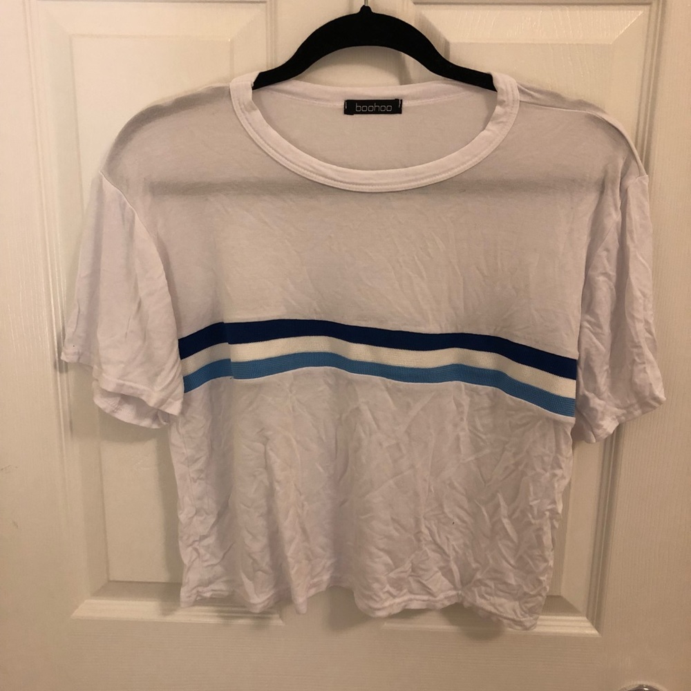 Boohoo White stripped crop top